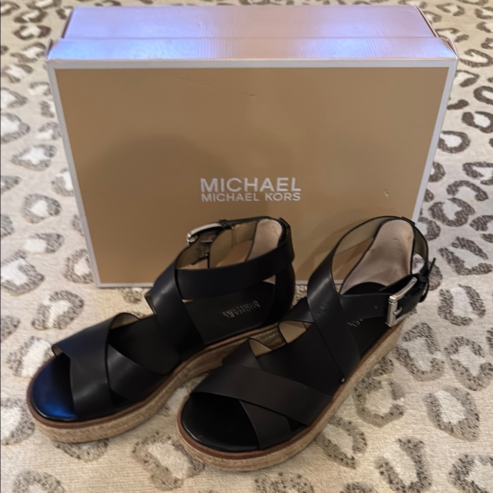 Michael Kors Black Darby Sandals with Wedge Sole